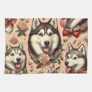 Linge De Cuisine Illustration Vintage de Husky Sibérien