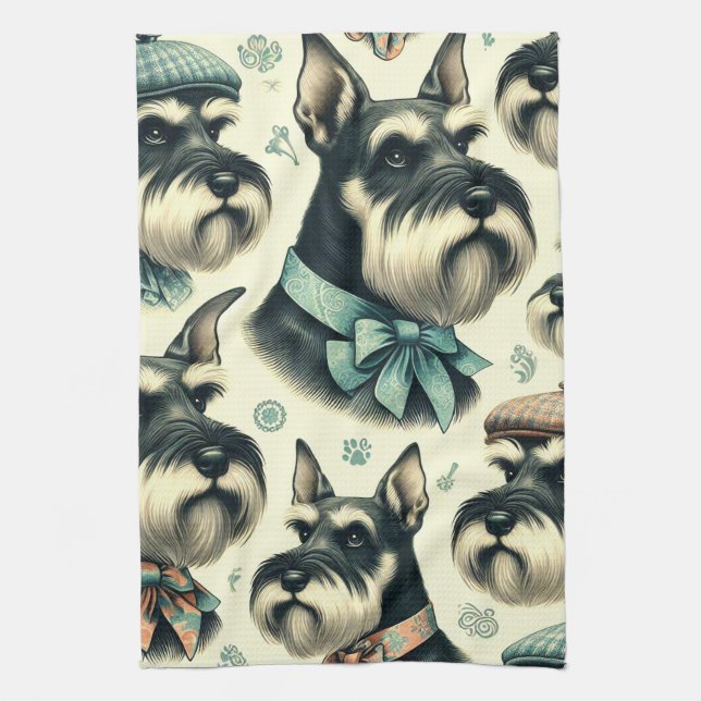 Linge De Cuisine Illustration vintage Schnauzer sans joint (Vertical)