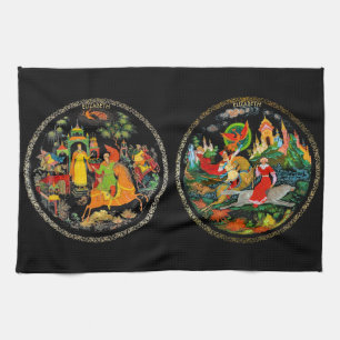 Linge De Cuisine Imaginaire coloré de contes de fées russes Vinta