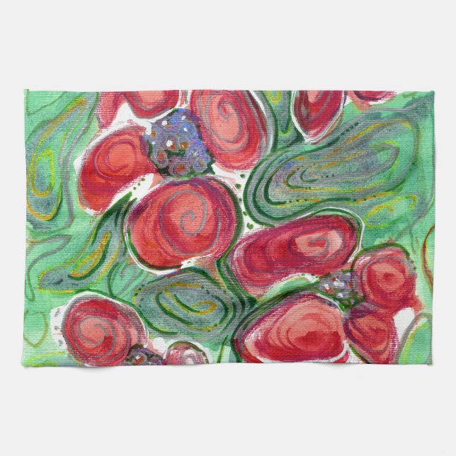 Linge De Cuisine Imaginaire Fleurs rouges (Horizontal)