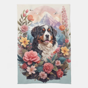 Linge De Cuisine imaginaire floral 3D Bernese Mountain Dog Birds Vi