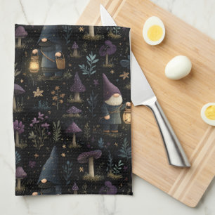 Linge De Cuisine Imaginaire foncé Gnome et Motif de champignons