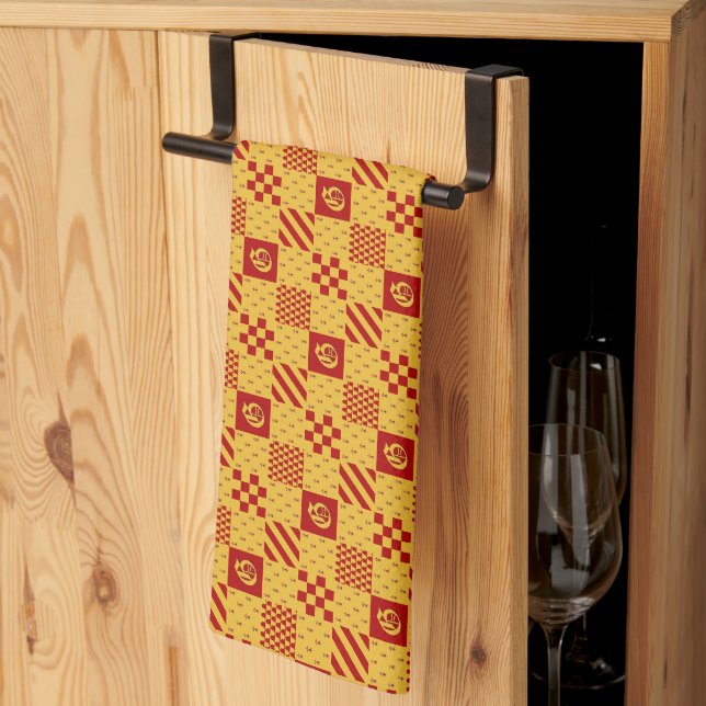 Linge De Cuisine Imaginaire magique médiéval rouge jaune héraldique (Pliage en tiers)