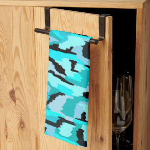 Linge De Cuisine Impression Abstraite turquoise et noire