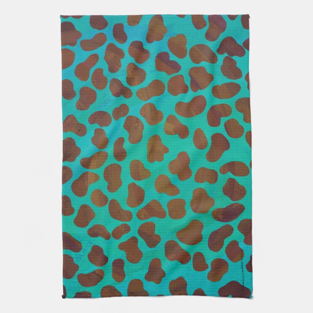 Linge De Cuisine Impression Brown et Turquoise dalmate (Vertical)