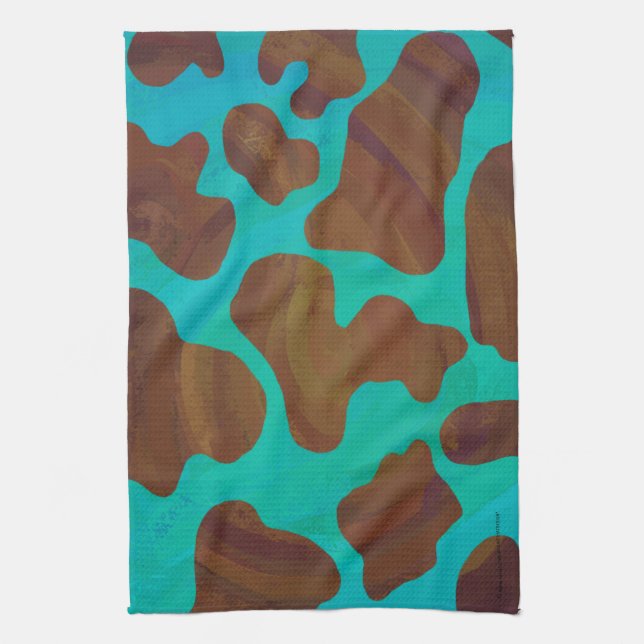 Linge De Cuisine Impression Brown et Turquoise de vache (Vertical)