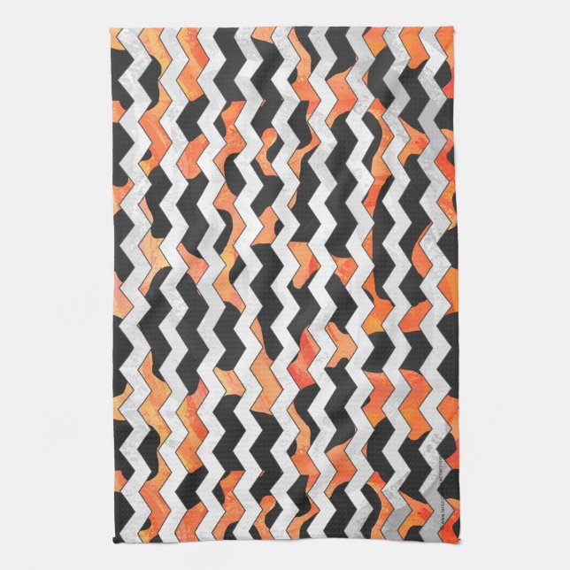Linge De Cuisine Impression Chevron noir et orange de vache (Vertical)