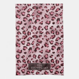 Linge De Cuisine Impression d'animal léopard rose avec fausse feuil