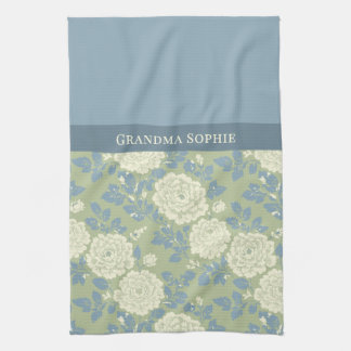 Linge De Cuisine Impression de bloc floral vert bleu