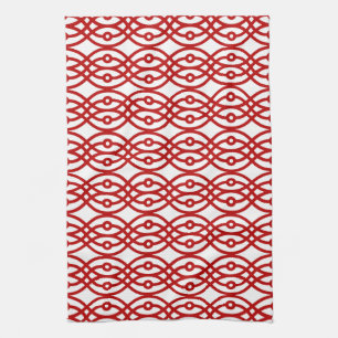 Linge De Cuisine Impression de kimono, blanc et rouge foncé
