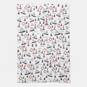 Linge De Cuisine Impression de motif nautique micro vintage.