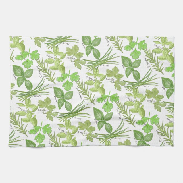 Linge De Cuisine Impression d'herbe aquarelle (Horizontal)