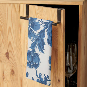 Linge De Cuisine Impression florale d'inspiration victorienne bleue