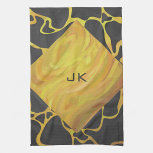 Linge De Cuisine Impression Giraffe noir et jaune