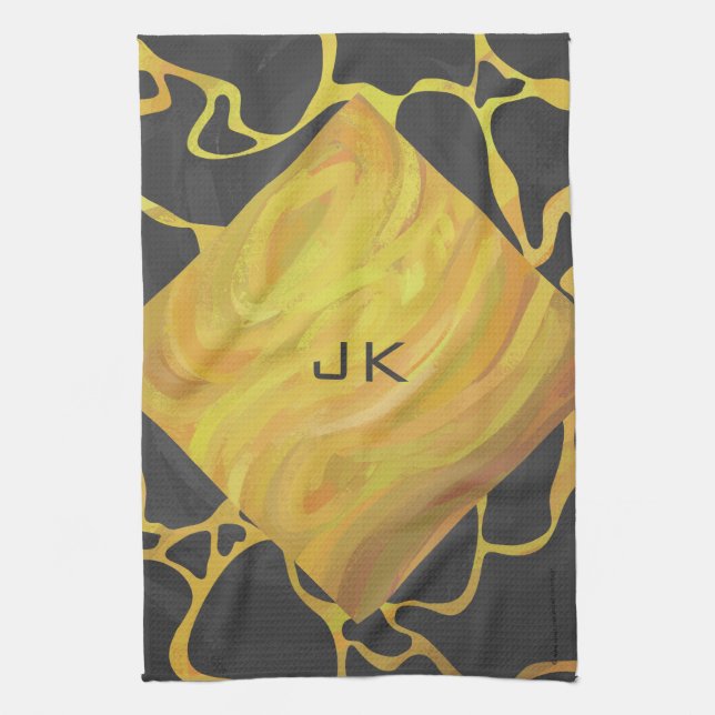 Linge De Cuisine Impression Giraffe noir et jaune (Vertical)