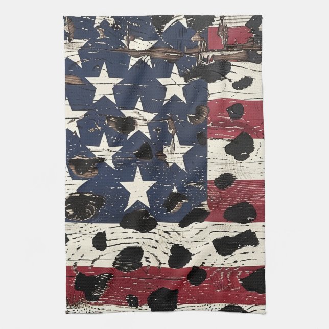 Linge De Cuisine Impression léopard de drapeau américain rustique ( (Vertical)