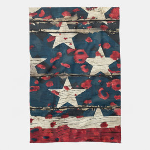 Linge De Cuisine Impression léopard de drapeau américain rustique (