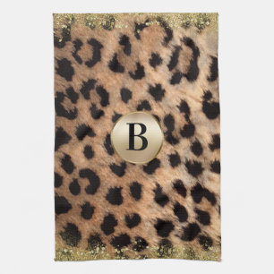 Linge De Cuisine Imprimé animal léopard guépard paillettes or monog