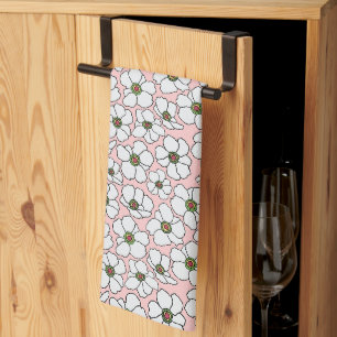 Linge De Cuisine Imprimé floral blanc et rose boho