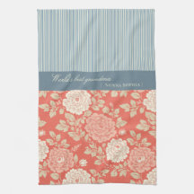 Imprimé floral rouge à rayures bleues
