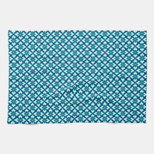 Linge De Cuisine imprimé kimono floral, turquoise et indigo