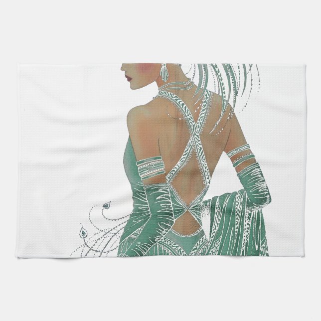 Linge De Cuisine Imprimer vintage Ladies Gogo Green Art (Horizontal)