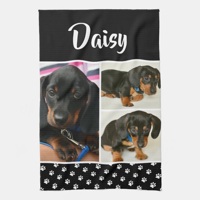 Linge De Cuisine Imprimerie de collection de photos de chiens noirs (Vertical)