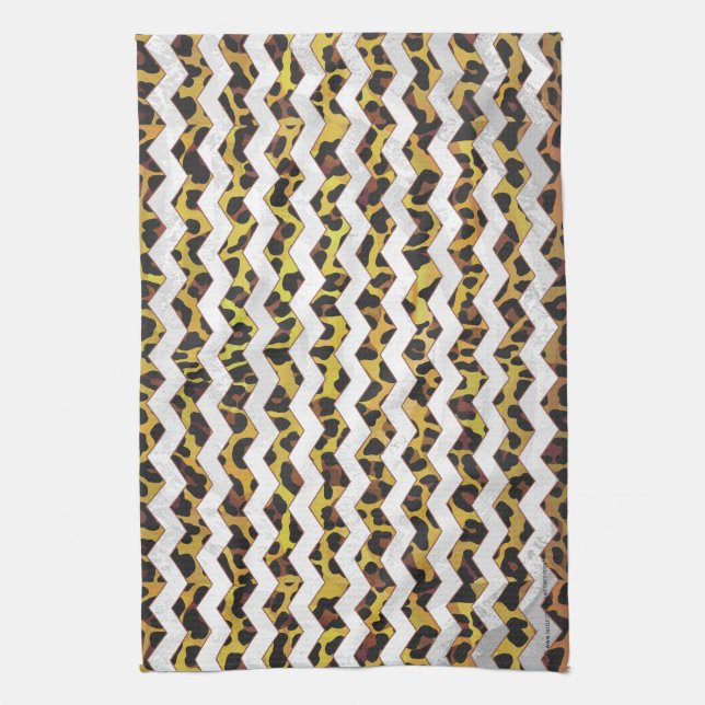 Linge De Cuisine Imprimerie Leopard Brown et jaune Cevron (Vertical)