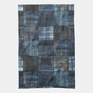 Linge De Cuisine Indigo Denim Patchwork Motif sans couture