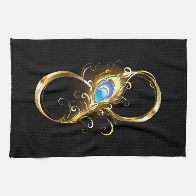 Linge De Cuisine Infinité avec plume de paon doré (Horizontal)