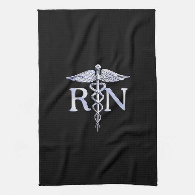 Linge De Cuisine Infirmière inscrite RN Silver Caduceus Snakes Blac (Vertical)