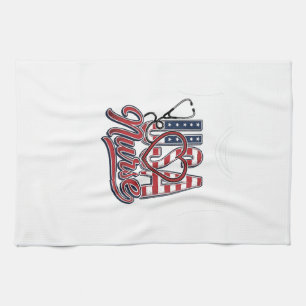 Linge De Cuisine Infirmière Patriotique USA Cœur Chemise Stethoscop