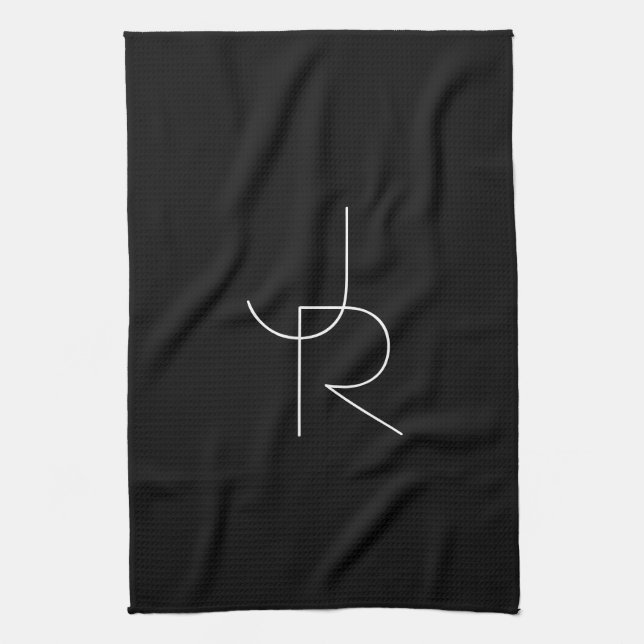 Linge De Cuisine Initiales de chevauchement modernes 2 | Blanc sur  (Vertical)