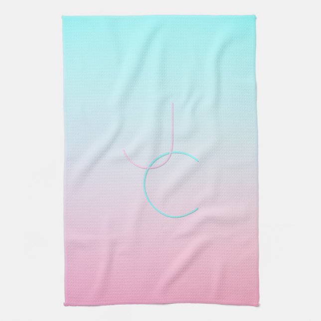 Linge De Cuisine Initiales de chevauchement modernes 2 | Rose turqu (Vertical)