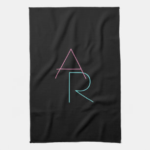 Linge De Cuisine Initiales de chevauchement modernes Rose Turquoi