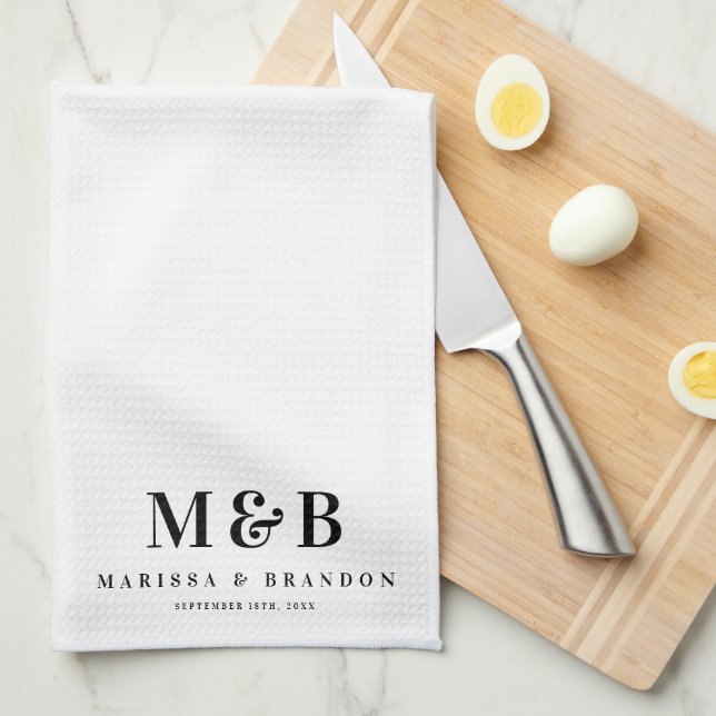 Linge De Cuisine Initiales de monogramme de mariage de couple perso (Quart Plié)