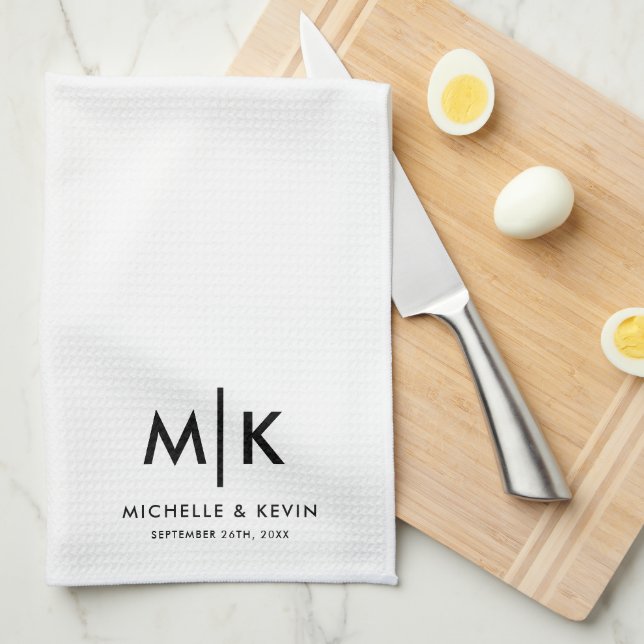Linge De Cuisine Initiales de monogramme moderne de mariage de coup (Quart Plié)