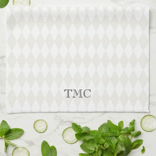 Linge De Cuisine Initiales monogrammes classiques Arlequin Diamants (Plié)