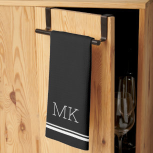 Linge De Cuisine Initiales Monogrammes Lignes minimes modernes Noir