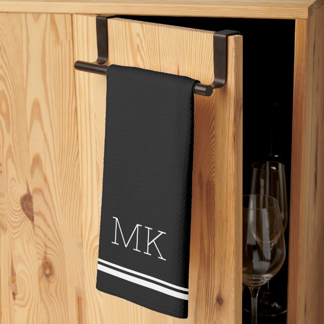 Linge De Cuisine Initiales Monogrammes Lignes minimes modernes Noir (Pliage en tiers)