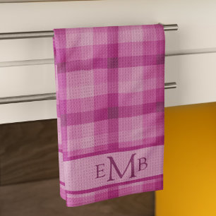 Linge De Cuisine Initiales Monogrammes personnalisées Pink Plaid