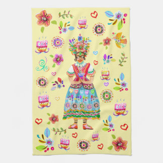 Linge De Cuisine Inspiration d'art populaire de fleurs de Frida Kah