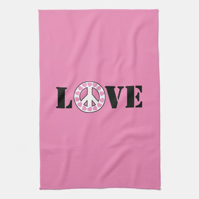 Linge De Cuisine Inspirationnel Pink Love Coeurs de paix (Vertical)