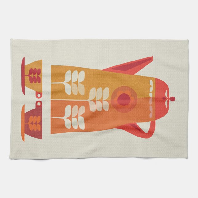 Linge De Cuisine Inspiré du milieu du siècle, cafetière orange, ser (Horizontal)