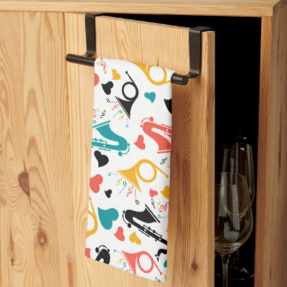 Linge De Cuisine Instruments de musique colorés Note & Coeurs Motif