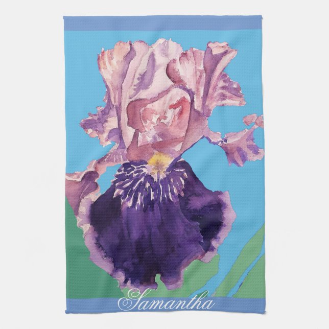 Linge De Cuisine Iris Peinture D'Aquarelle Portée Fleur Florale Te (Vertical)