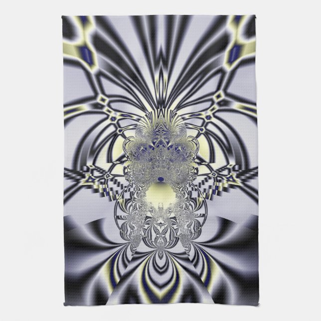 Linge De Cuisine Iris Violet Art Fractal de Géométrie Sacrée (Vertical)