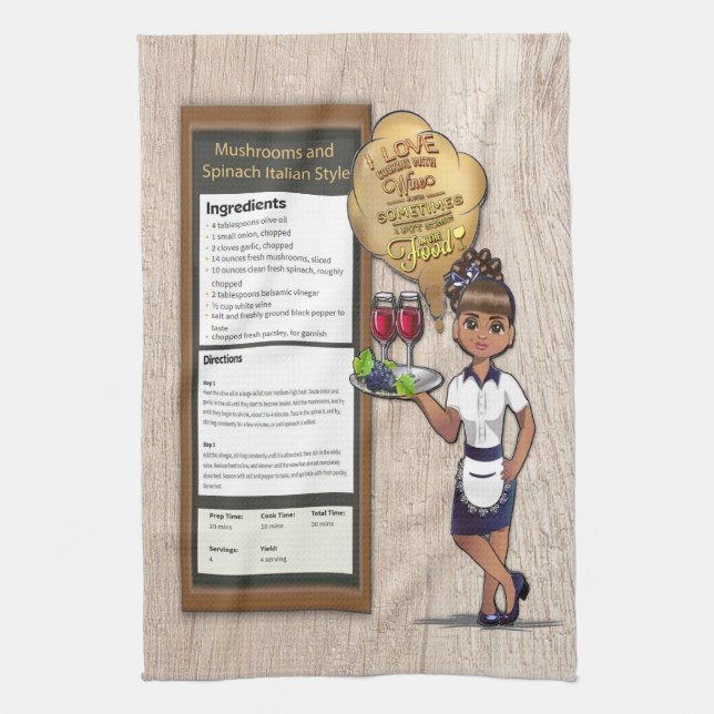 Linge De Cuisine Italien Champignons et Recette d'épinards Serviett (Vertical)