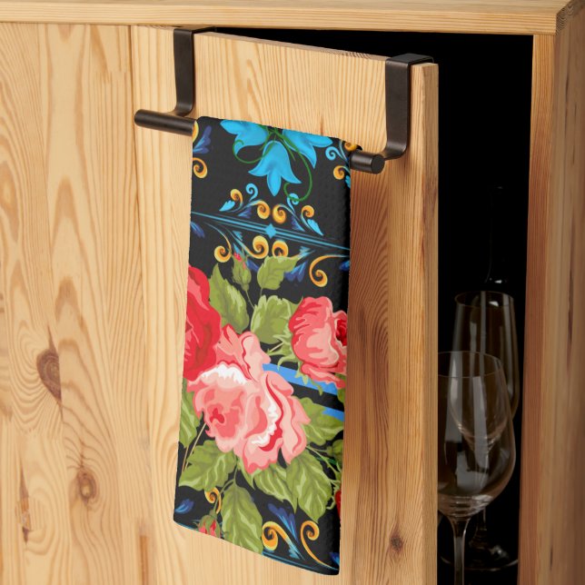 Linge De Cuisine italien, sicilien, floral, majolica motif   (Pliage en tiers)