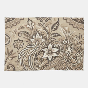 Linge De Cuisine Ivory Beige Indonésien Batik Floral Boho Rustique